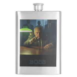 Boss w text stainless steel flask