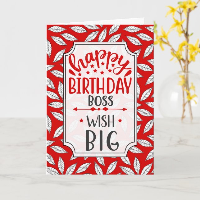 Boss Wish Big Red Botanical Typography Birthday Card (Yellow Flower)