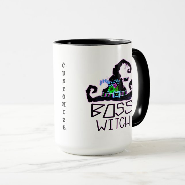 Boss Witch Funny Hat Customizable Halloween Mug (Front Right)