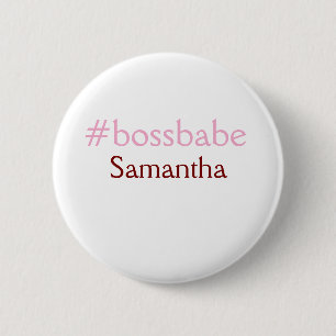 Bossbabe hashtag light pink add name girl boss  2 inch round button