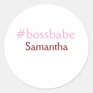Bossbabe hashtag light pink add name girl boss  classic round sticker
