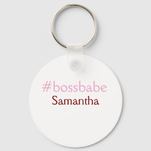 Bossbabe hashtag light pink add name girl boss keychain