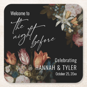 Bosschaert's "Flowers in a Glass" The Night Before Square Paper Coaster