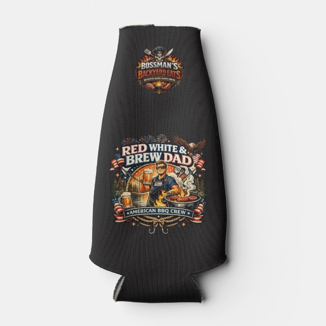 Bossman's Red White & Brew Dad Bottle Cooler (Front)