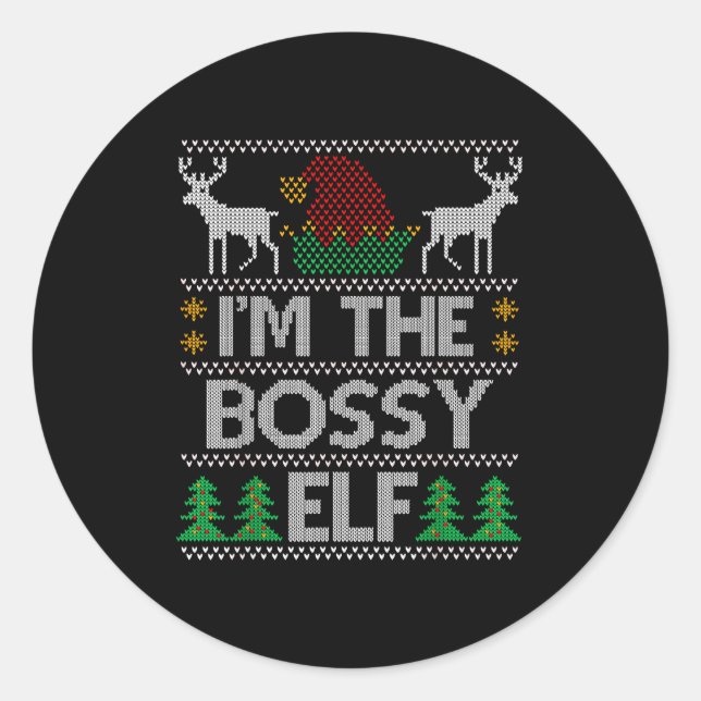 Bossy Elf Matching Family Group Christmas Party Pa Classic Round Sticker (Front)