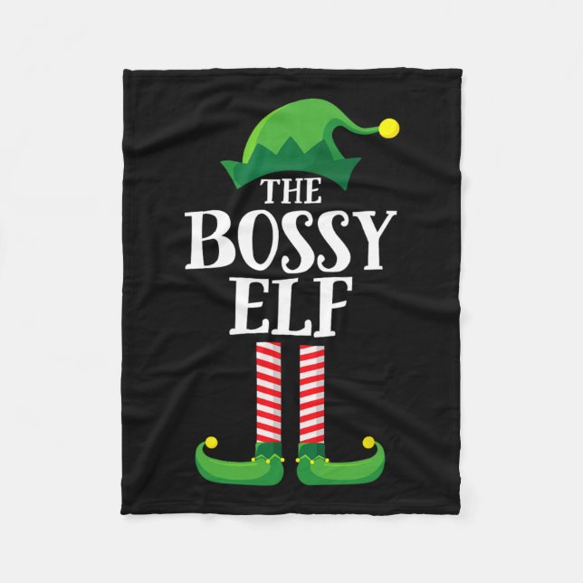 Bossy Elf Matching Family Group Christmas Party Py Fleece Blanket (Front)