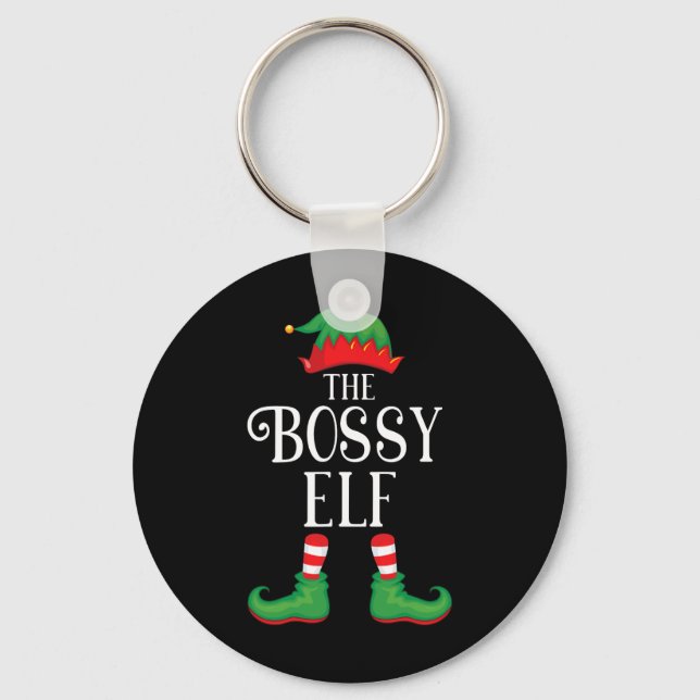 Bossy Elf Matching Group Xmas Funny Family Christm Keychain (Front)