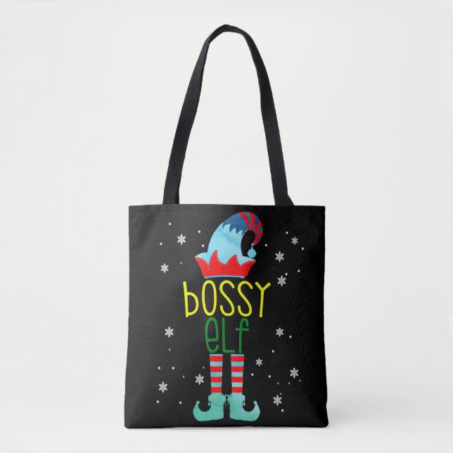 Bossy Elf Merry Christmas Advent Family Xmas Tote Bag (Front)