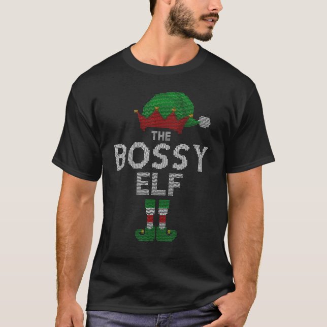 Bossy Elf Ugly Christmas Sweater Xmas Family Match (Front)