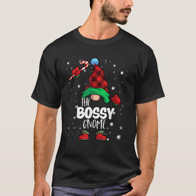 Bossy Gnome Red Buffalo Plaid Matching Family Chri T-Shirt (Front)