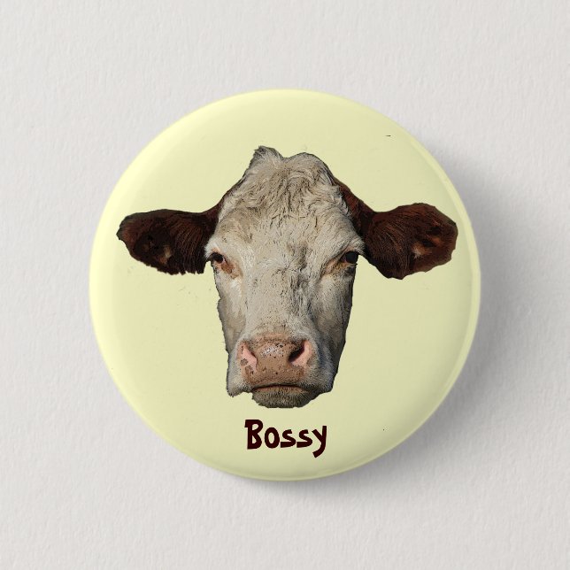 Bossy the Cow 2 Inch Round Button (Front)