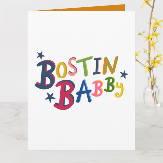 BOSTIN BABBY Black Country Words New Baby Card (Yellow Flower)
