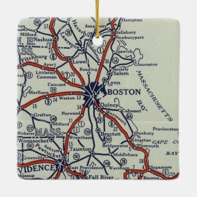 Boston 1924 Vintage Map Ceramic Ornament (Back)