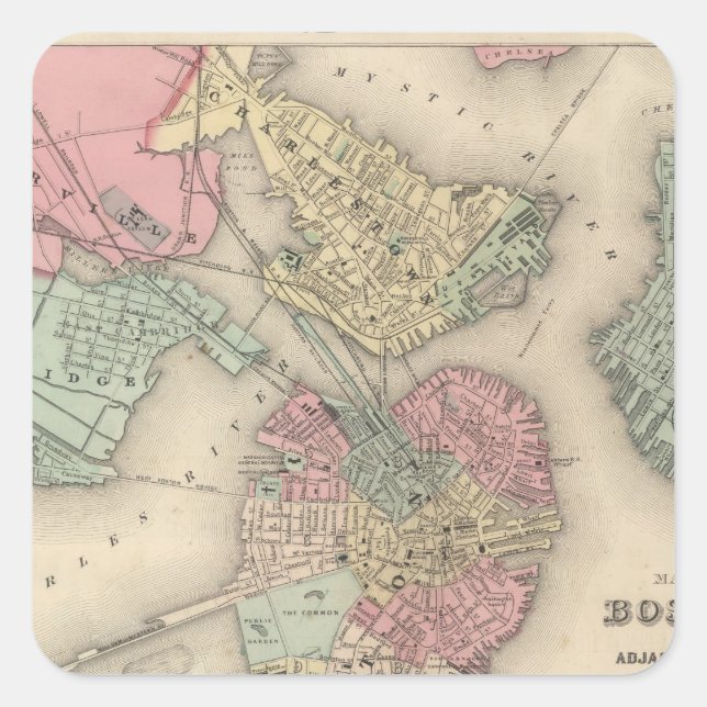 Boston and Adjacent Cities Square Sticker (Front)