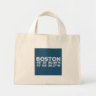 Boston and Coordinates in Distressed Font Mini Tote Bag