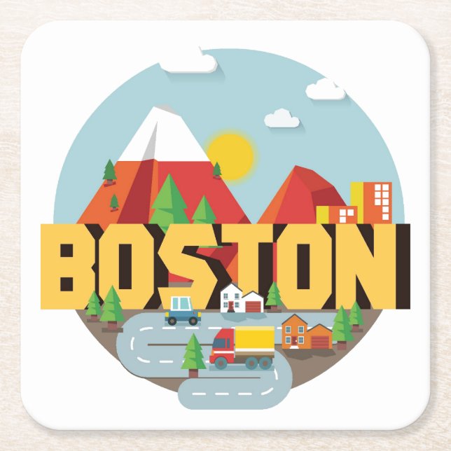Boston As A Destination Square Paper Coaster (Front)