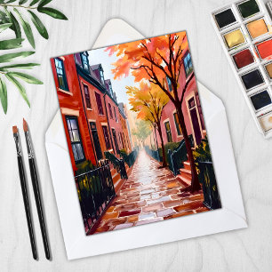 Boston Autumn Watercolor Beacon Hill Card