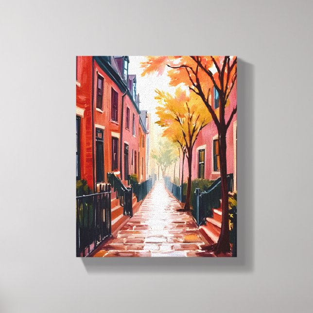Boston Autumn Watercolor Beacon Hill Massachusetts Canvas Print (Front)
