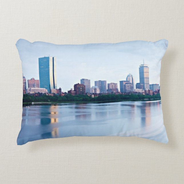 Boston Back bay across Charles River Decorative Pillow (Front)