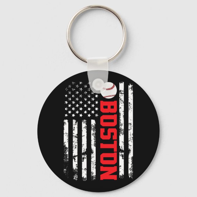 Boston Baseball Usa Flag  Keychain (Front)