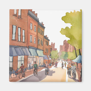 Boston Bike Ride   North End Watercolor MA Magnet