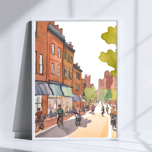 Boston Bike Ride North End Watercolor MA Poster