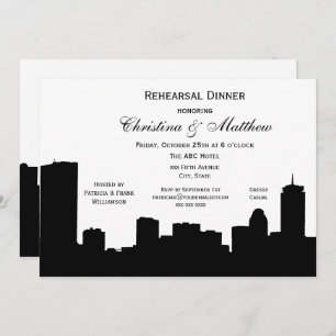 Boston Black Skyline Silhouette Rehearsal Dinner Invitation