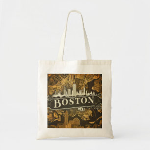 Boston, Boston Massachusetts City Skyline With Map Tote Bag