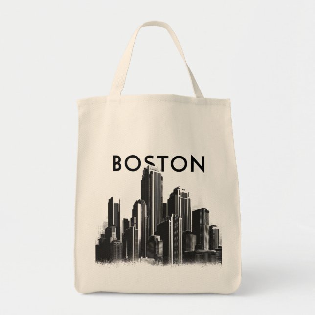 Boston, Boston Massachusetts City Skyline With Map Tote Bag (Front)