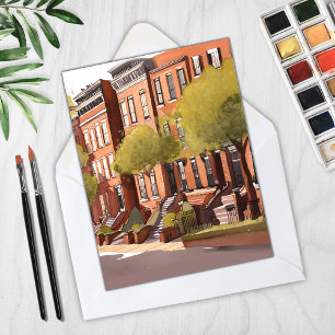 Boston Brownstones   Beacon Street Carte aquarelle
