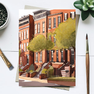 Boston Brownstones   Beacon Street Watercolor Postcard