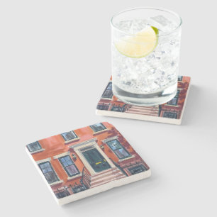 Boston Brownstones Massachusetts Watercolor Stone Coaster