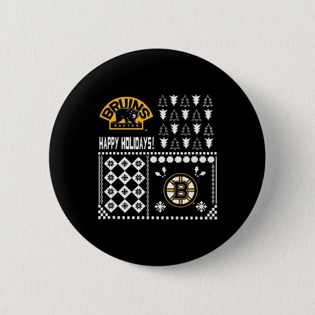 Boston Bruins Ugly Christmas Holiday Sweater  2 Inch Round Button (Front)