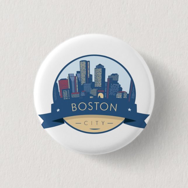 Boston City Skyline, boston ma skyline 1 Inch Round Button (Front)