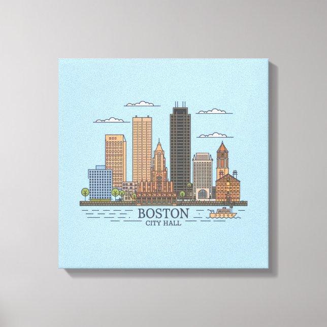 Boston City Skyline, boston ma skyline Canvas Print (Front)