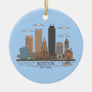 Boston City Skyline, boston ma skyline Ceramic Ornament