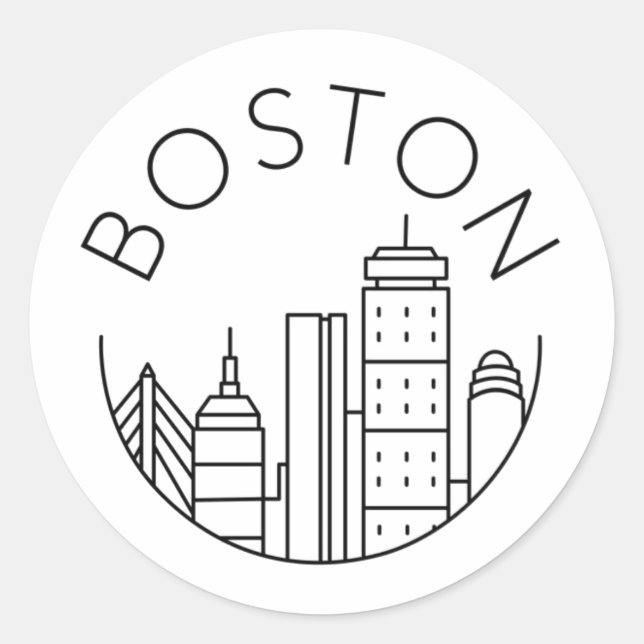 Boston City Skyline, boston ma skyline Classic Round Sticker (Front)