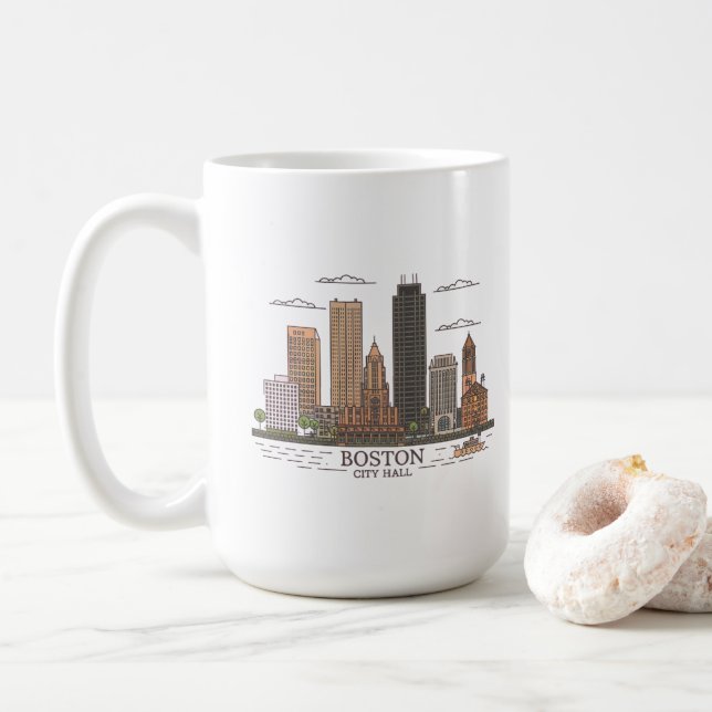 Boston City Skyline, boston ma skyline Coffee Mug (With Donut)
