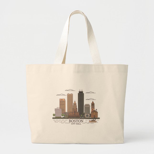 Boston City Skyline, boston ma skyline Large Tote Bag (Front)