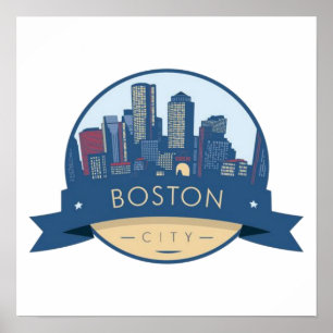 Boston City Skyline, boston ma skyline Poster