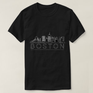 Boston City Skyline Outline Art Black White T-Shirt
