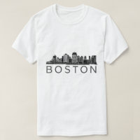 Boston City Skyline Outline Art Black White