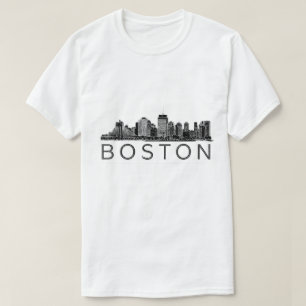 Boston City Skyline Outline Art Black White T-Shirt