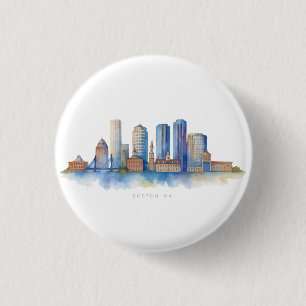 Boston City Skyline Watercolor Modern Boston MA 1 Inch Round Button