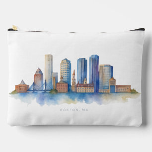 Boston City Skyline Watercolor Modern Boston MA Accessory Pouch