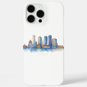 Boston City Skyline Watercolor Modern Boston MA iPhone 16 Pro Max Case