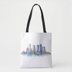 Boston City Skyline Watercolor   Modern Boston MA  Tote Bag