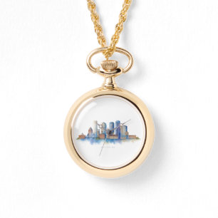 Boston City Skyline Watercolor Modern Boston MA Watch