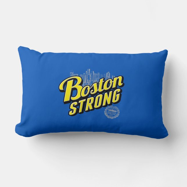 Boston City Strong Remembers on Blue Lumbar Pillow (Front)