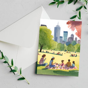 Boston Common Picnic   Summer Watercolor Card